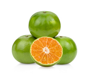 green orange tangerine on white background