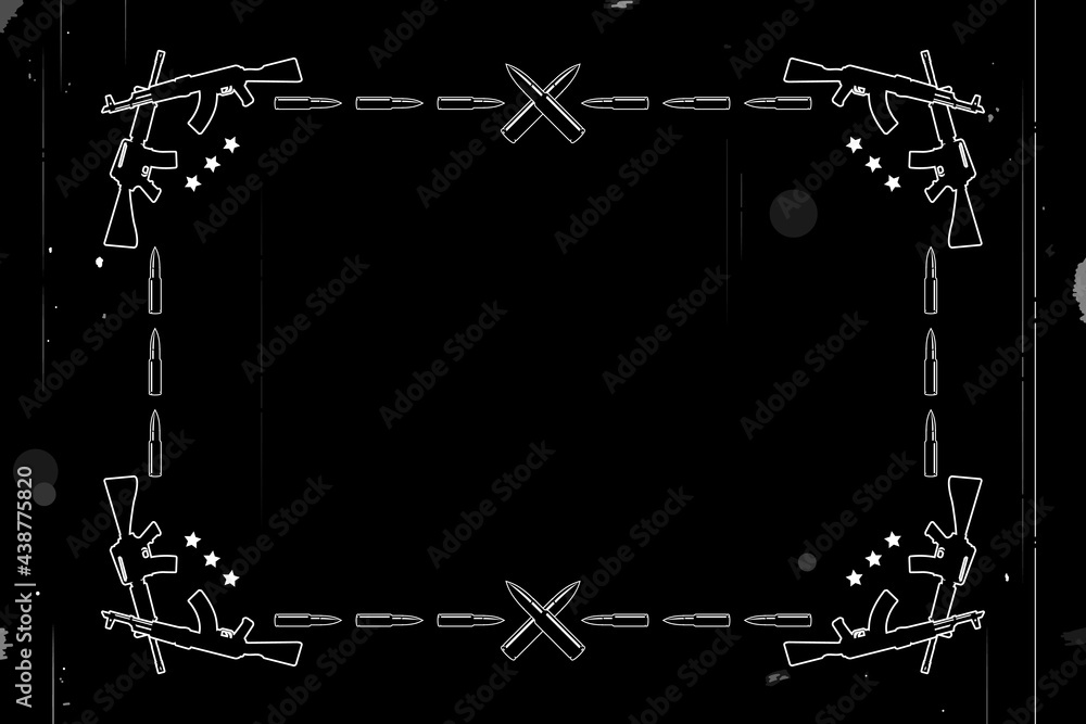 Wall mural Rifle, cartridge, weapon. Background, template, blank for inscription, logo. Vector frame in retro silent movie style