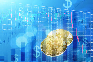 cryptocurrency exchange rate concept,virtual currency bitcoin on the background of investment...