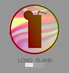 Cocktail silhouette on abstract holographic background. Long island cocktail holographic icon