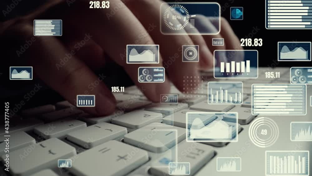 Poster creative visual of business big data and finance analysis on computer showing concept of statistical