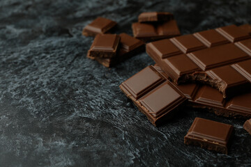 Tasty chocolate bars on black smokey background