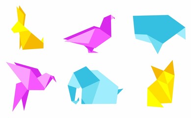 Set of multicolored origami animals in flat style. Vector illustration isolated on white background. © Ekaterina Chemakina