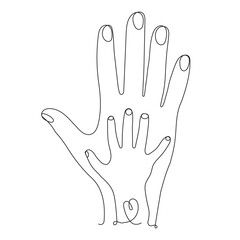 Man and child hands. Father and child. Happy Father's day. Continuous line drawing