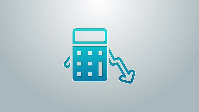 Blue line Calculation of expenses icon isolated on grey background. 4K Video motion graphic animation