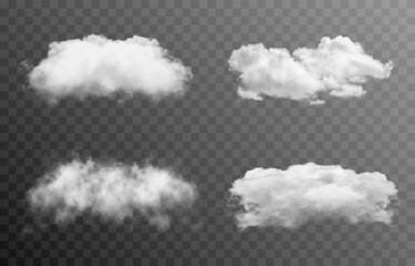 Set of vector clouds or smoke on an isolated transparent background. Cloud, smoke, fog, png.