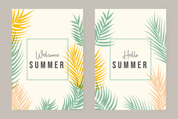 Hello summer with decoration floral hanging on pastel background. Paper art and craft style. Vector illustration of floral, flower, grass, leaf, and bright sun