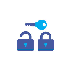 open padlock icon, padlock key logo. secure