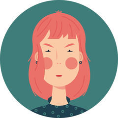 Red-haired evil woman on green background.