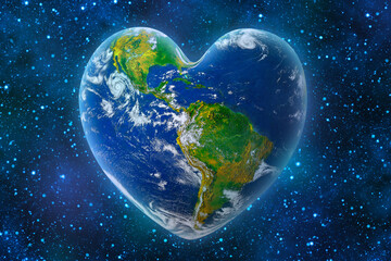 Earth in the shape of a heart, ecology and environment concept  -  Elements of this image furnished by NASA.