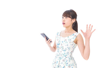 Naklejka premium 歩きスマホで危険な目に遭う女性