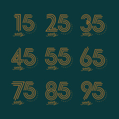 set of anniversary logotype style golden color for celebration event, wedding, greeting card, and invitation