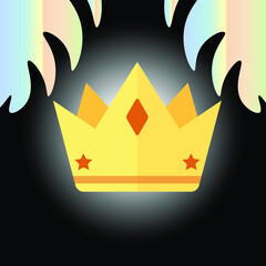 golden crown on black background with white gradient circle and colorful leaves 