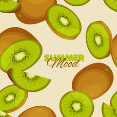 Kiwi seamless pattern. Summer mood banner template.  Vector illustration.	