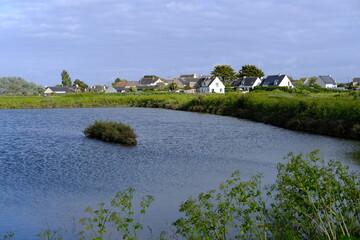 The landscape of the salt marshes in spring 2021. Guerande, France.