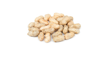 Fresh peanuts with shell isolated on white background.