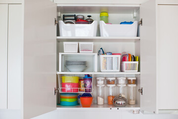 Storage in the kitchen. Home organization idea. 