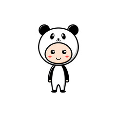 boy character wearing panda costume on white background