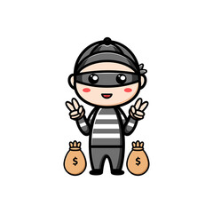 cute thief character on white background