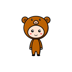 boy character wearing bear costume on white background