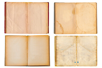 Old books with blank pages isolated on white background