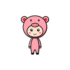 boy character wearing pig costume on white background