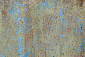 Background in the form of a rusty metal surface with peeling blue paint