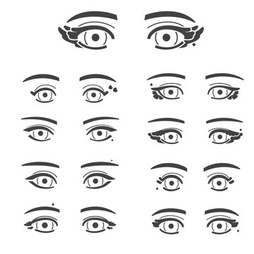 Set of female eyes with different form and makeup