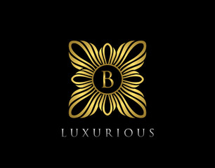Luxury Boutique B Letter Logo. Golden floral badge design  for Royalty, Letter Stamp, Boutique,  Hotel, Heraldic, Jewelry, Wedding.
