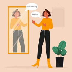 Girl practicing positive self talk for self care