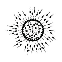 Sperm cell icon. Black icon. Vector illustration. Sperm pierced egg.