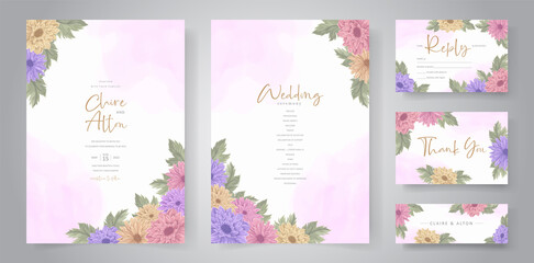 Wedding invitation design with beautiful chrysanthemum flower ornament