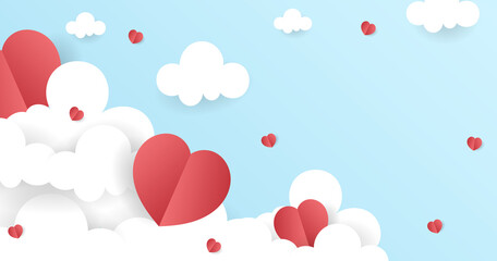 Fototapeta na wymiar Cloud and heart Paper cut style , on blue background. Vector Illustration EPS 10