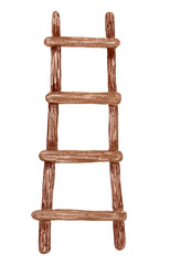 Watercolor garden ladder. Spring garden illustration. Wooden ladder
