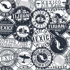 Tijuana Mexico Stamps Background. A City Stamp Vector Art. Set of Postal Passport Travel. Design Set Pattern.