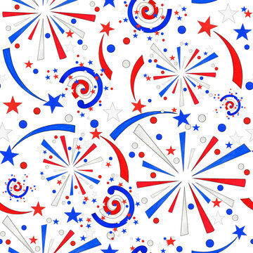 4th of July seamless watercolor pattern with fireworks