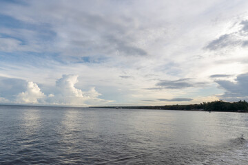Bright blue sky over the sea. Background image. High quality photo