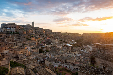 Obraz premium Sunrise in Matera. The city of stones. A panorama in Basilicata