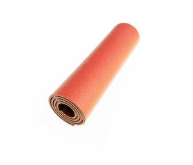 3d rendering of a half rolled yoga mat isolated on white background. Fitness and health. Exercise equipment. Yoga and pilates.
