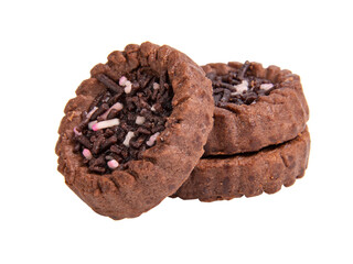 American dark chocolate round cookies isolated on the white background