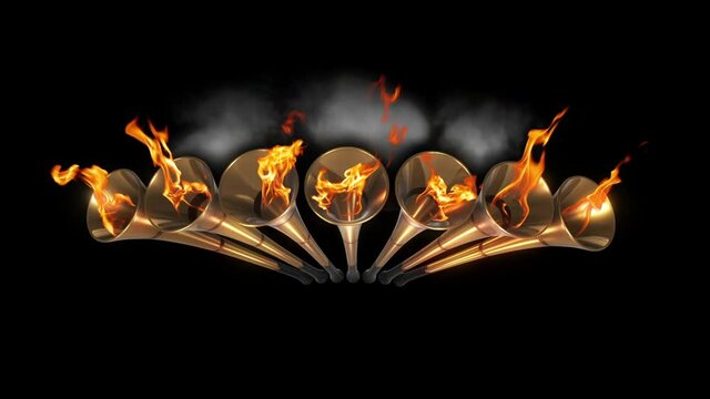 7 Seven Trumpets with Flames of Fire and Smoke on a Black Background - Revelation [20sec 60fps Looping Video]