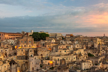 Sunrise in Matera. The city of stones. A panorama in Basilicata