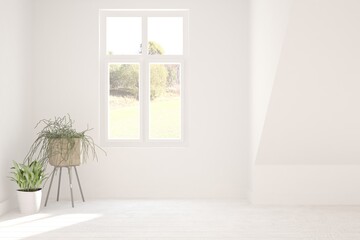 White empty room. Scandinavian interior design. 3D illustration