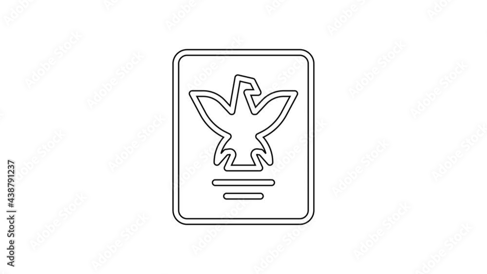 Poster black line passport with biometric data icon isolated on white background. identification document. 