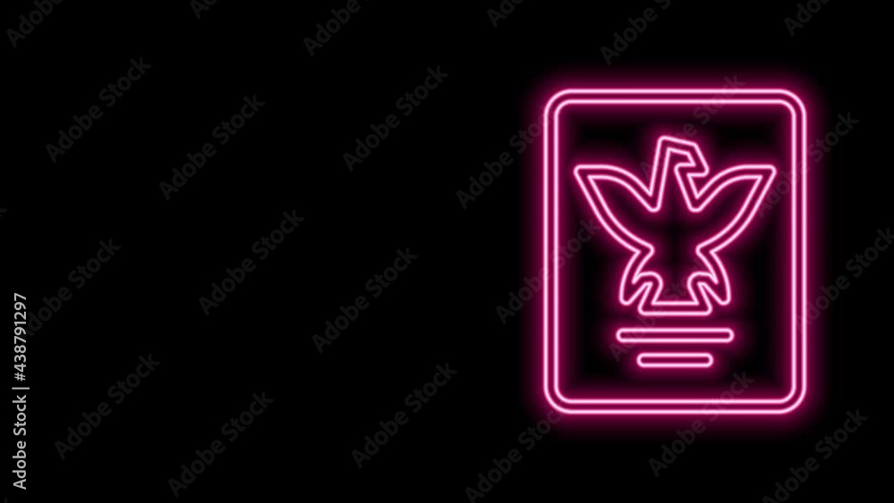 Poster glowing neon line passport with biometric data icon isolated on black background. identification doc