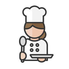Female chef avatar. Cook woman working. Restaurant services. Profile user, person. People icon. Vector illustration