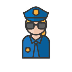 Female cop avatar. Police and securitity. Profile user, person. People icon. Vector illustration