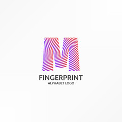 letter M abstract wave gradient stripes fingerprint vector logo design