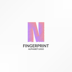 letter N abstract wave gradient stripes fingerprint vector logo design