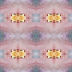 Watercolor Art.  Blue and Rose Pattern. Pink